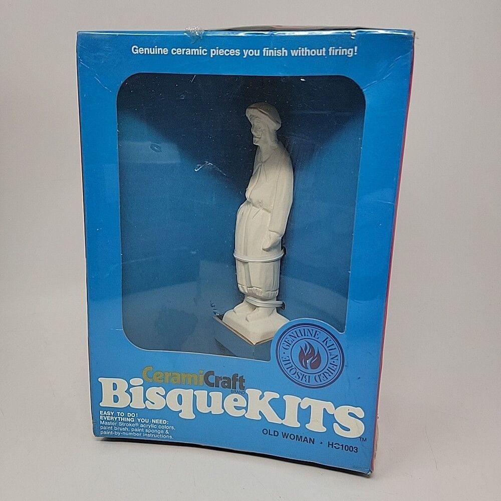 NEW VINTAGE Craft House BisqueKits Ceramic Paint by Number Figurine Old Woman